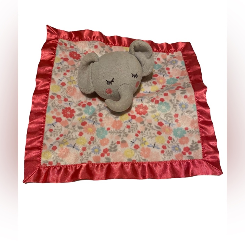Parent's Choice Elephant Baby Blanket Lovey Security Floral Pink Satin Edges
